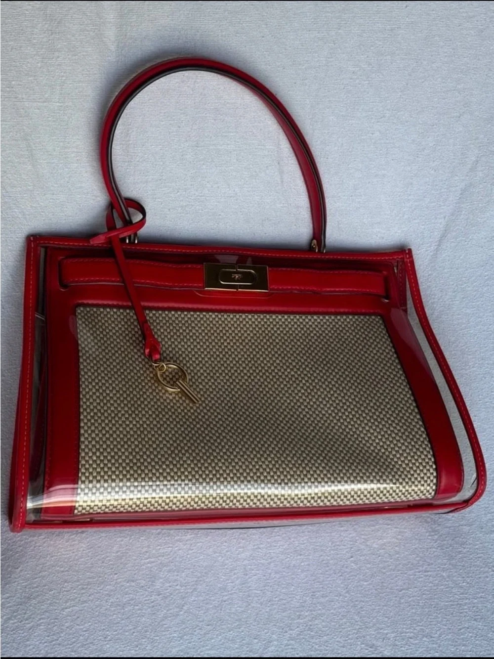 Tory Burch Black Trim Natural Woven Top-Handle Satchel